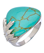 Tang & Song Sterling Silver and CZ Wing and Turquoise Trillion Ring