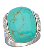 Tang & Song Sterling Silver Turquoise and CZ Oval Ring