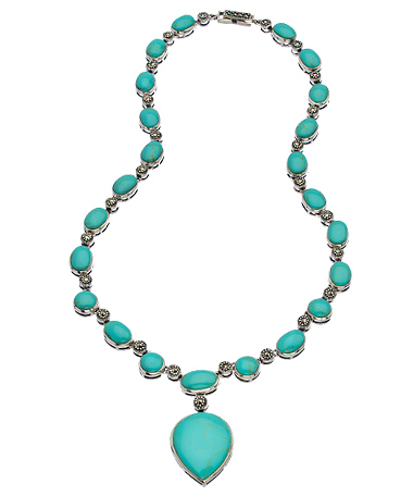 Tang & Song Sterling Silver and Turquoise Teardrop Pendant Necklace