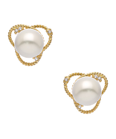 Tang & Song Pearl Crystal and Clover Rope Chain Stud Earrings