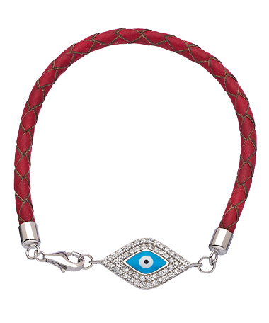 Tang & Song Sterling Silver Crystal Enamel and Leather Evil Eye Bracelet