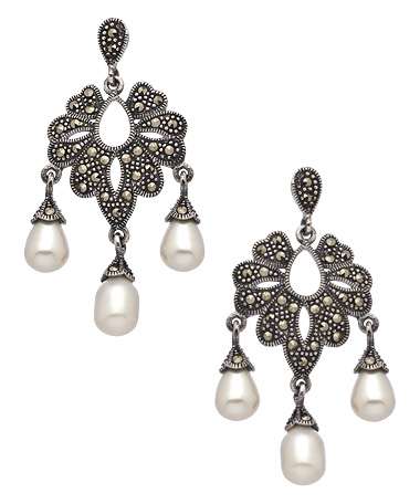 Tang & Song Marcasite Pearl Chandelier Earrings