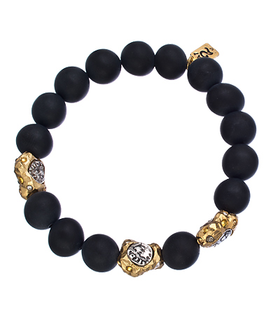 Tat2 Designs Matte Onyx and Gold Nugget Stretch Bracelet