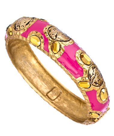 Tat2 Designs Gold Crystal and Pink Enamel Bangle Bracelet