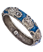 Tat2 Designs Vintage Silver Black Crystal and Lapis Enamel Bangle Bracelet
