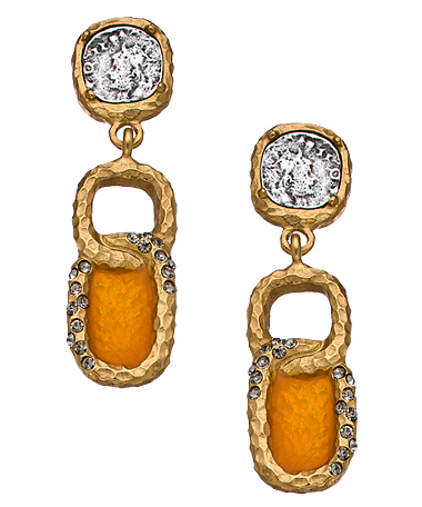 Tat2 Designs Gold and Orange Enamel Earrings