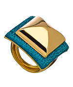 Ted Rossi Turquoise Faux Lizard Square Pyramid Ring