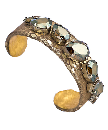 Ted Rossi Gold Faux Lizard and Crystal Cuff Bracelet