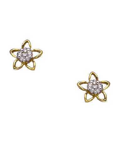 14k Gold and Diamond Flower Stud Earrings