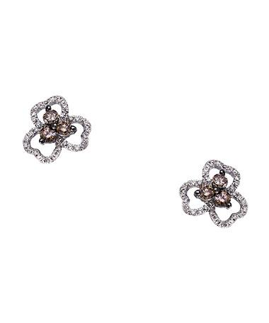 White & Brown Diamond Floral Stud Earrings
