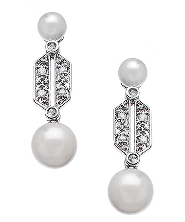 Pearl Diamond Bar Earrings
