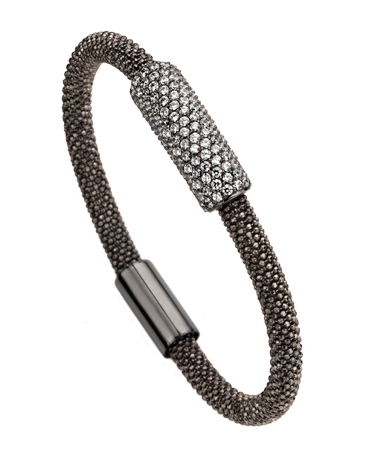 Tres Luxe Pave CZ with Barrel Charm Bangle Bracelet