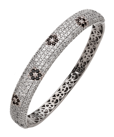 Tres Luxe Silver Black and White Pave CZ Bangle Bracelet