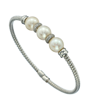 Tres Luxe Silver Pearl CZ Bangle