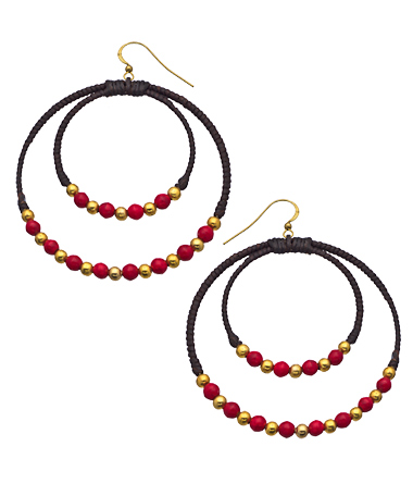 Uno6eight Wrapped Cord and Beads Boho Hoop Earrings