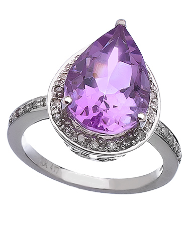 Viducci White Gold Pear Shaped Amethyst and Diamond Ring