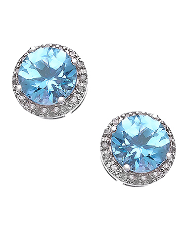 Viducci Gold Blue Topaz and Pave Diamond Earrings