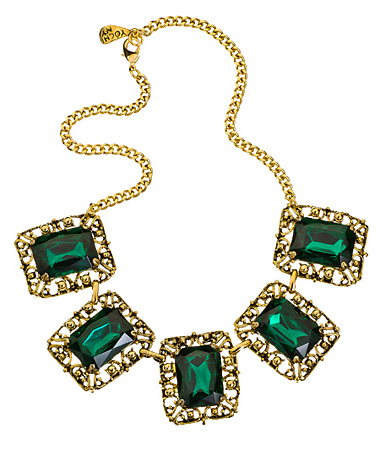 Yochi Linked Square Emerald Crystal Ornament Necklace