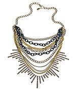 Yochi Layered Chain and Fabric Rhinestone Necklace
