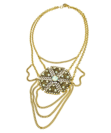 Yochi Layered Necklace with Ornament and White Opal Crystals