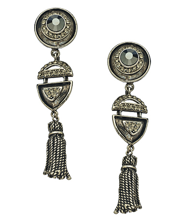 Yochi Rhinestone and Drop Metal Tassel Earrings