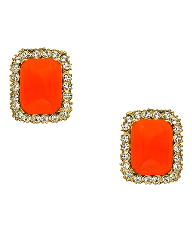 Yochi Square Orange Stone with Rhinestone Earrings