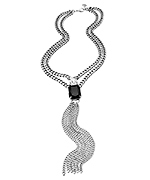 Yochi Silver Double Stone and Tassel Necklace