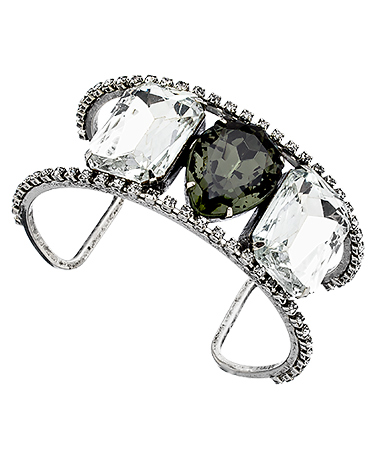 Yochi Silver and Tri-Stone Open Cuff Bracelet