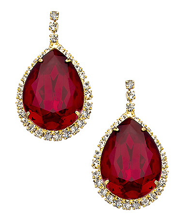 Yochi Gold Red and Rhinestone Teardrop Earrings