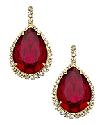 Yochi Gold Red and Rhinestone Teardrop Earrings