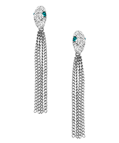 Yochi Silver Crystal and Chain Snake Earrings