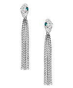 Yochi Silver Crystal and Chain Snake Earrings