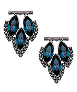Yochi Gunmetal Crystal and Blue Triple Marquise Earrings