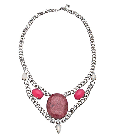 Yochi Silver and Triple Oval Stone V Necklace