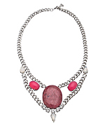 Yochi Silver and Triple Oval Stone V Necklace