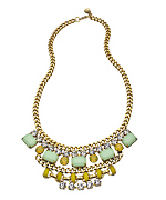 Yochi Gold Crystal Mint and Yellow Cascading Stone Bib Necklace