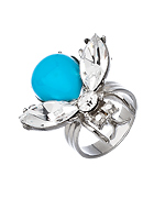Yochi Silver Turquoise and Crystal Bug Ring