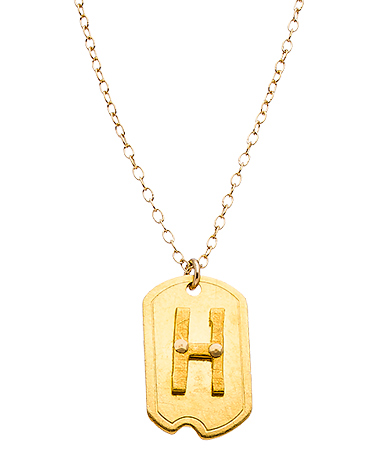 Zina Kao Gold Dog Tag Initial Necklace