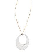 Zina Kao Silver Gold and CZ Punched Oval Hoop Pendant Necklace