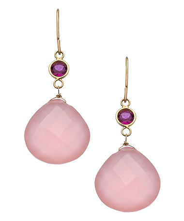 Zoe B Pink Chalcedony Garnet Drop Earrings