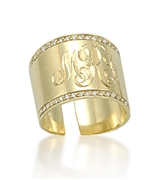 Kacey K Diamond and Yellow Gold Cigar Band Ring