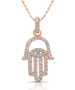 Mystic Light Turquoise and Rose Gold Hamsa Necklace