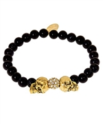 Devora Libin Double Goldtone Skull Beaded Bracelet