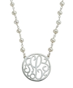 Scroll initial pearl necklace