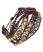Blu Bijoux Gold and Brown Wavy Beaded Wrap Bracelet