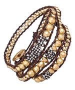 Blu Bijoux Gold Wavy Beaded Wrap Bracelet