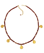 Evelyn Knight Gold Disk Garnet Necklace