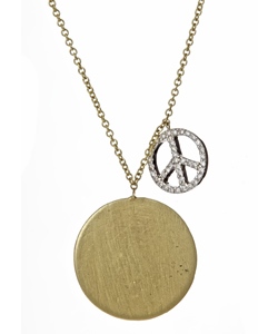 Meira T Gold Disc and Diamond Peace Necklace