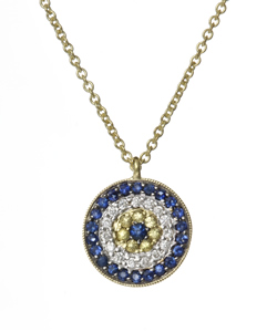 Meira T Diamond and Sapphire Target Pendant Necklace