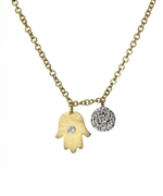 Meira T Gold Hamsa and Diamond Disc Pendant Necklace